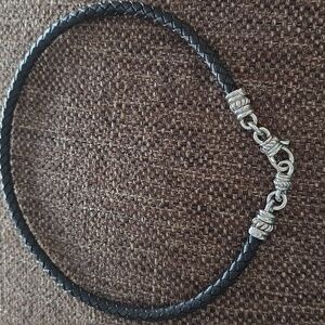 Judith Ripka Sterling Silver Duel Clasp Black Braided Necklace